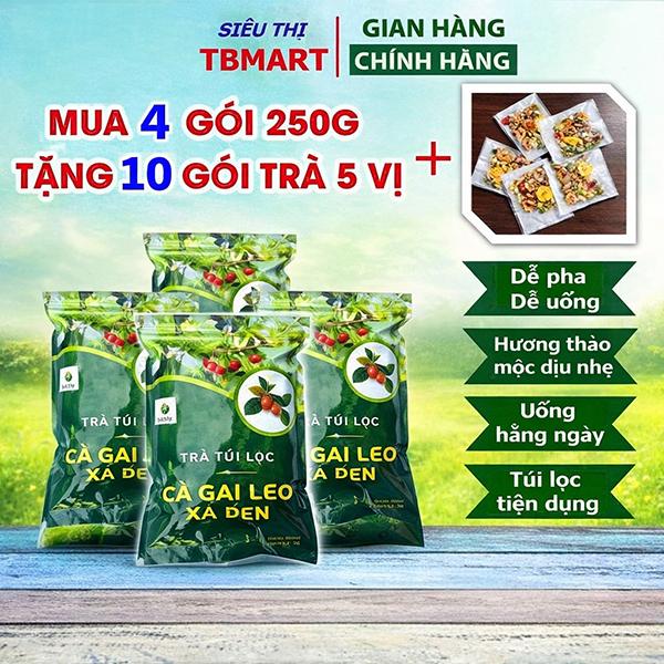 Combo 4 Gói Trà Cà Gai Leo Xạ Đen Túi Lọc Sadu 250g – Dễ Pha Dễ Uống Tặng 10 Gói Trà Dưỡng Nhan Ngũ Vị | Tea Nước Trà Chè