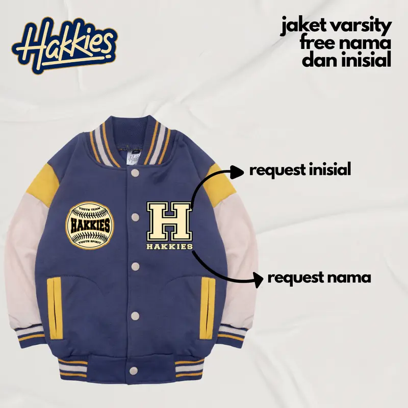 HAKKIES ( FREE NAMA ) Jaket Varsity Anak Custom Nama Lakilaki Perempuan Usia 1-12 Tahun 2