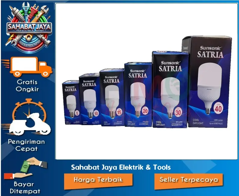 Lampu SUNSONIC Satria LED 5/ 10/ 15/ 20/ 30/ 40 Watt Putih 6500K Cool DayLight