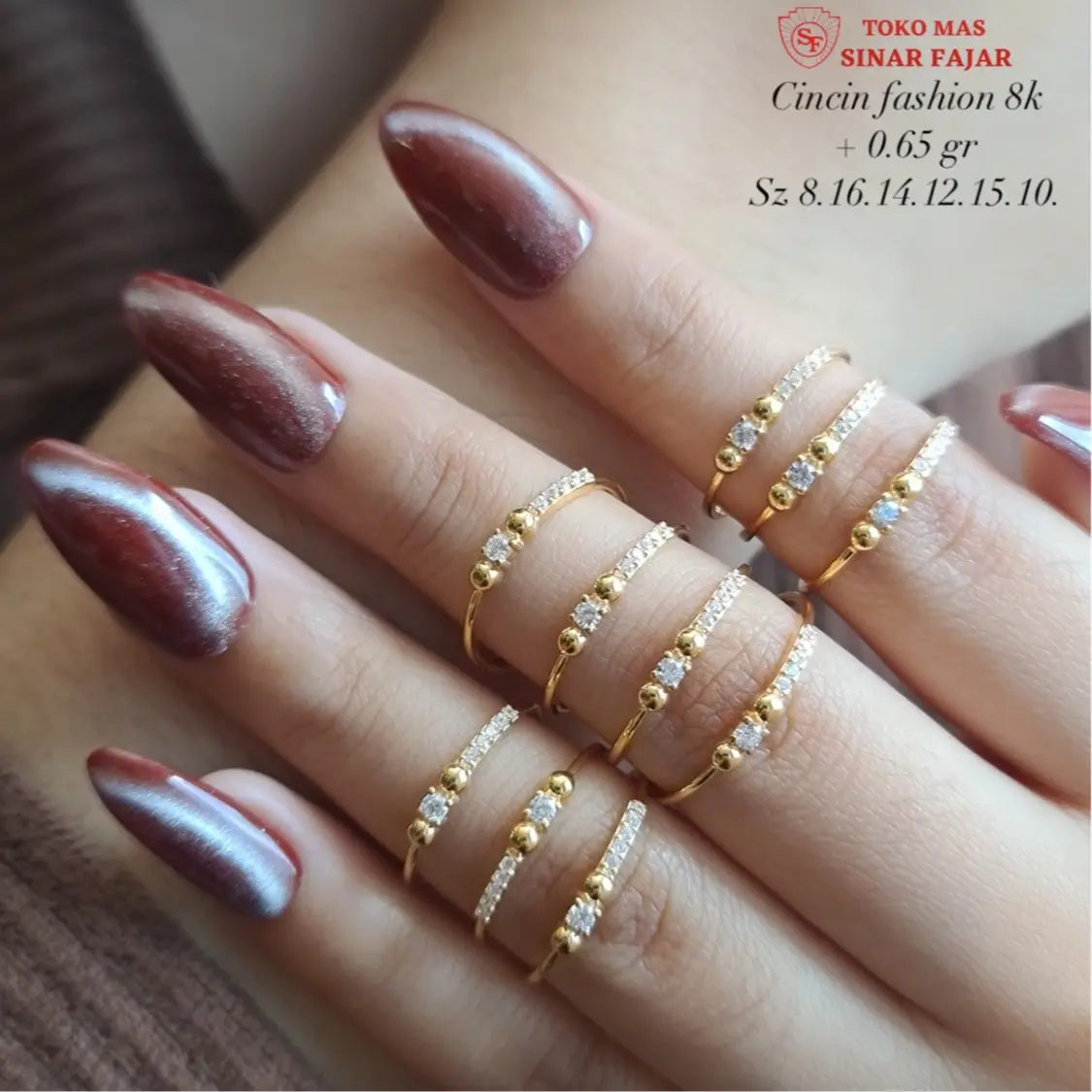 Cincin Gold Fashion Model Candy Listring Variasi Permata Cantik Kadar Muda 8K Mulai 0.65gr