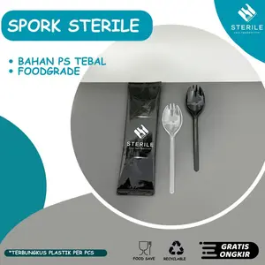 Isi 100 Pcs Spork plastik / sendok 2 in 1 /  sendok sekaligus garpu + tissue cover sterile