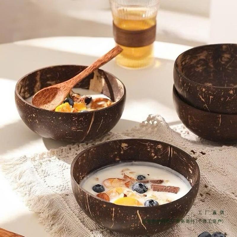 Size trung Bộ gáo dừa & muỗng gỗ dừa tự nhiên đựng thực phẩm sữa chua bát đựng kem mỹ phẩm làm decor siêu xinh