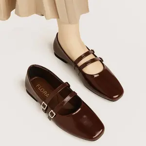 Flora Eliza Sepatu Korea Wanita Mary Jane Sepatu Flat Shoes Cewek Simple Dan Elegan Hitam Kerja