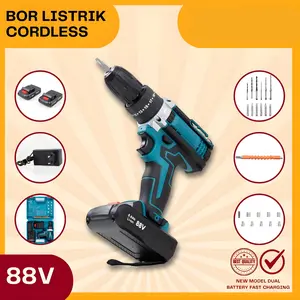 Bor Listrik Cordless Set Lengkap + 2 Baterai & Charger