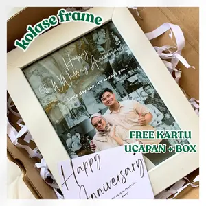 Kado Pigora Kolase Frame Custom Pigura Putih Minimalist Ukuran 4R Free Kartu Ucapan Box