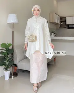 Kayla Rumi Alina Kebaya Modern - Baju Muslim Lebaran-Baju kurung Melayu Kekinian Terbaru-Tunik wanita-Baju atasan wanita-One Set Rok Lilit - Ivory, Hanya Atasan