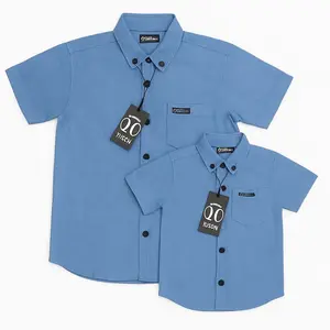 Kemeja Polos Couple Ayah Dan Anak Lengan Pendek Warna Hitam Sage Denim Bahan Gupy Keluarga Setelan