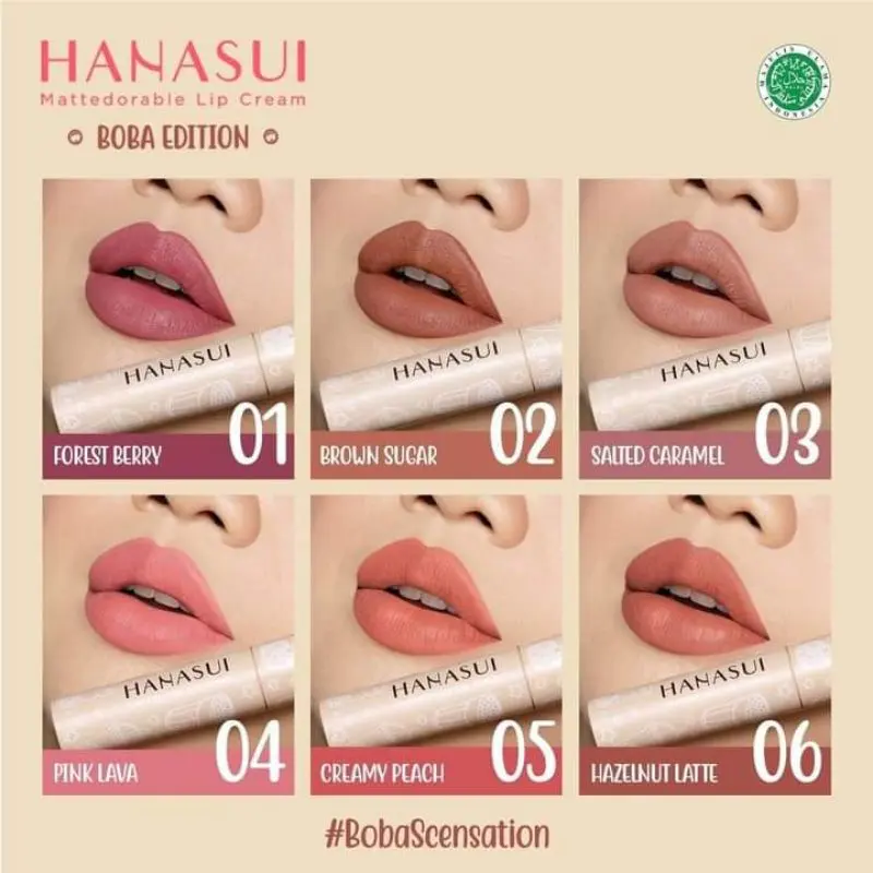 Hanasui Mattedorable lip cream Boba Edition - Hanasui lipcream Boba 01-06 Original bpom hanasui  boba