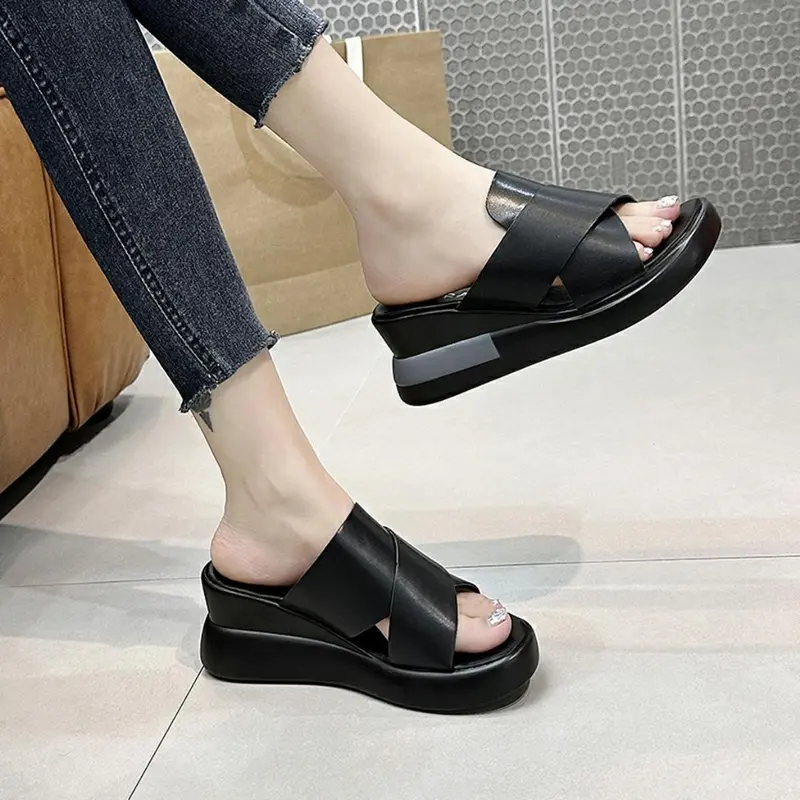 Sandal Wedges Wanita Fashion Viral Kekinian 2024 - Ukuran 37-42, Tinggi Hak 5 Cm - Sendal, Cewek Perempuan wedge  sandals 8