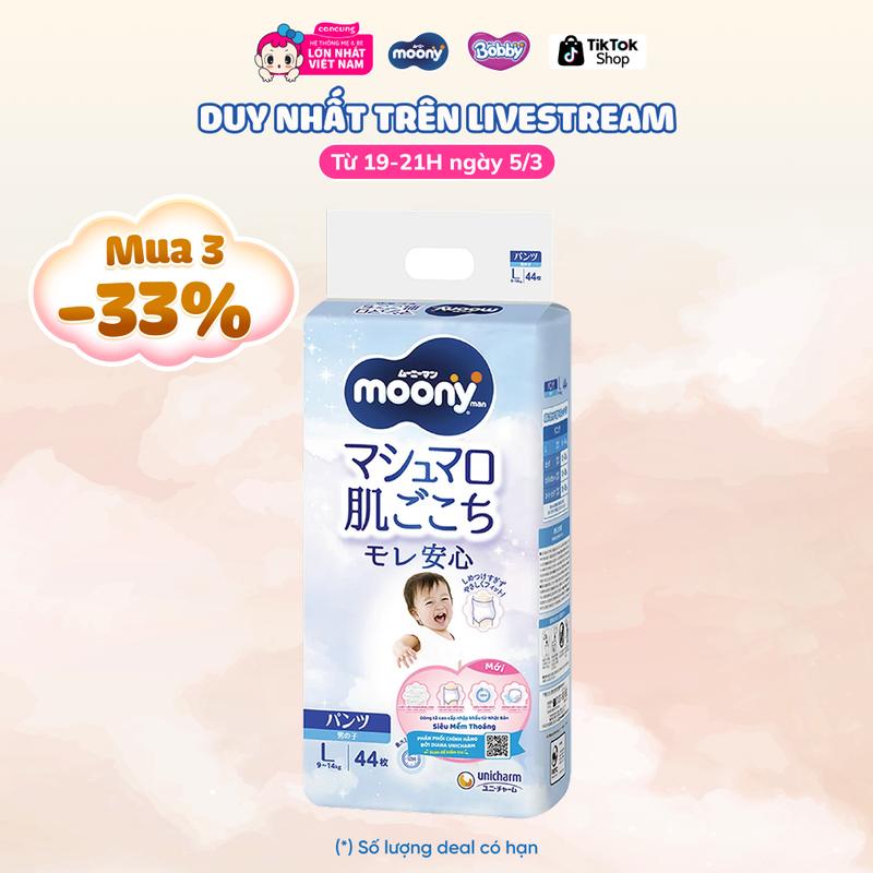 Tã quần Moony bé trai size L 44 miếng