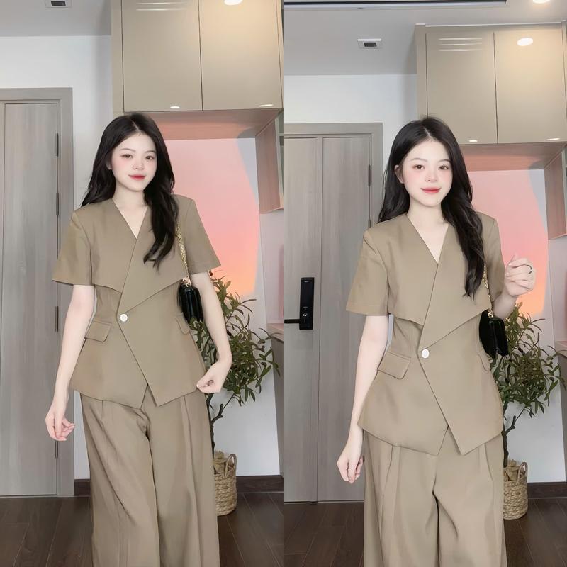  Set Cổ Thuyền Thiết Kế Nắp Túi Công Sở Dáng Vest Quần Ống Suông Top Nữ By TTN433 