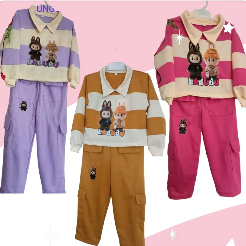 Setelan Pakaian Anak Celana cargo Baju Perempuan Kargo Salur DTF Sablon, Usia 3-10 Tahun - Fashion 0