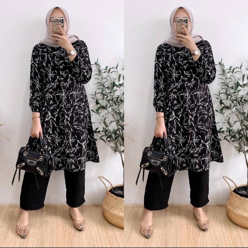 Product Introduction of HSN- Set Tunik Laveta-Tunik Rayon Premium dengan Lengan Karet dan Kancing Aktif - Kulot, Muslim, Kerah, Celana, Motif, Setelan, Atasan, Airflow 6