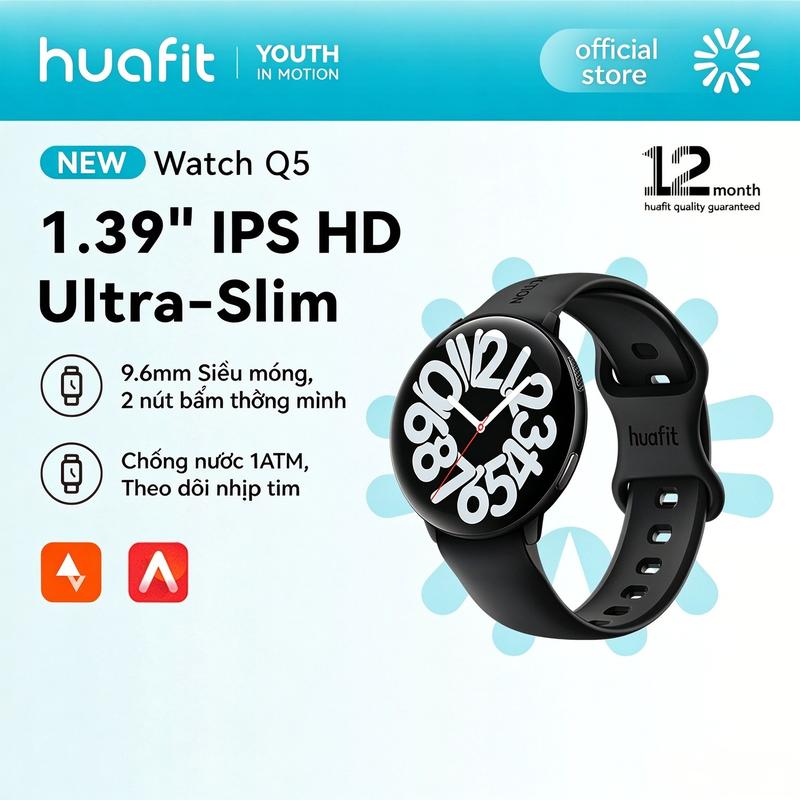 Đồng hồ thông minh Huafit Q5 (Không hỗ trợ thẻ SIM) | Màn hình IPS HD 1.39 inch | Gọi điện và nhắn tin qua Bluetooth | Nhiều chế độ thể thao + theo dõi sức khỏe | Chống nước IP68 | Chống nước 1ATM