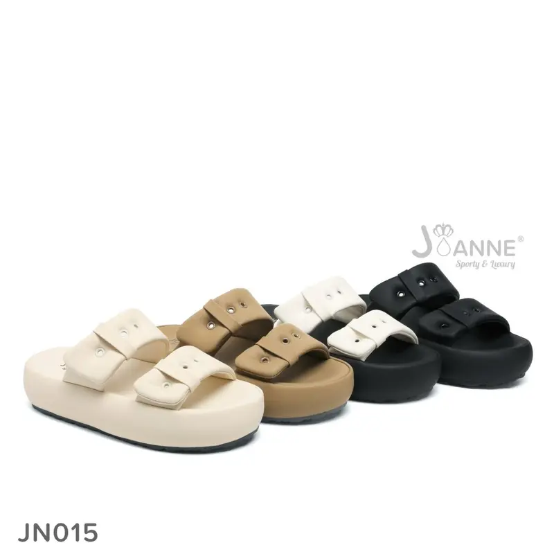 JOANNE Slop Flip Flop Sandals Shoes Sepatu Wanita JN015 WHITE/BLACK 36