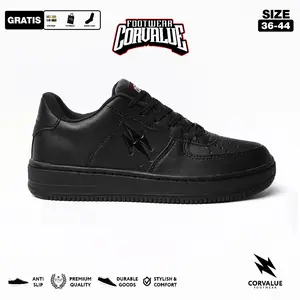 SEPATU CORVALUE FOOTWEAR - Sepatu Sneakers Kasual Pria Wanita006 Hiratsuka Full Black Original Casual Shoes Hitam Snekers