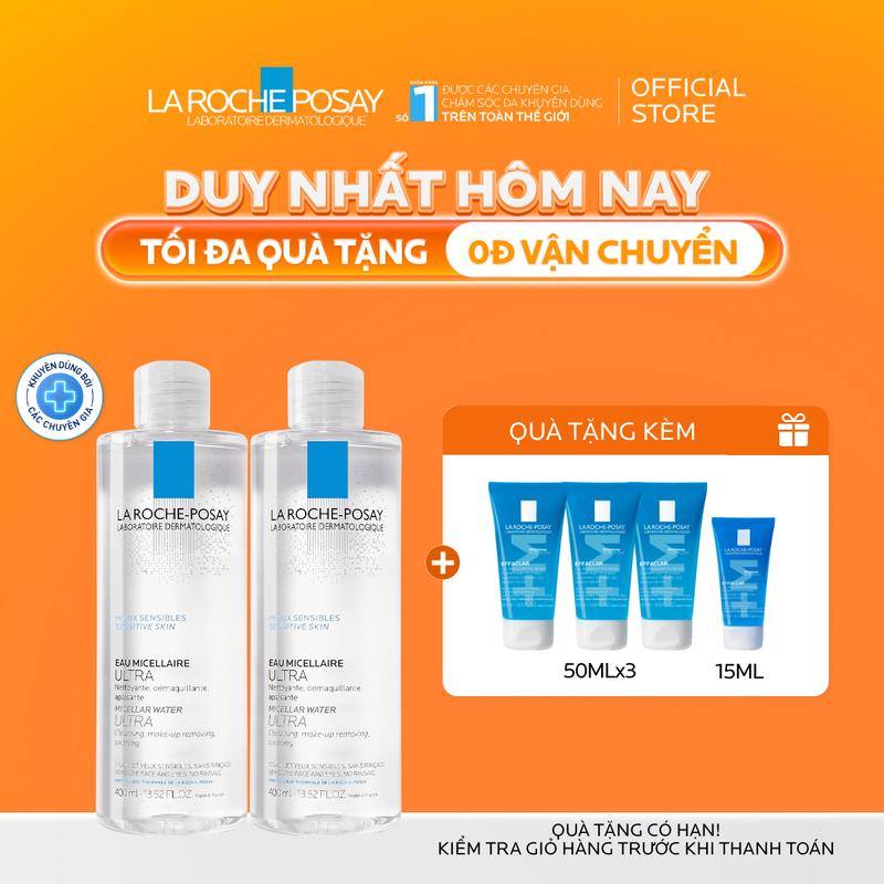 Bộ đôi nước làm sạch sâu và tẩy trang cho da nhạy cảm La Roche-Posay Micellar Water Ultra Sensitive Skin 400ml