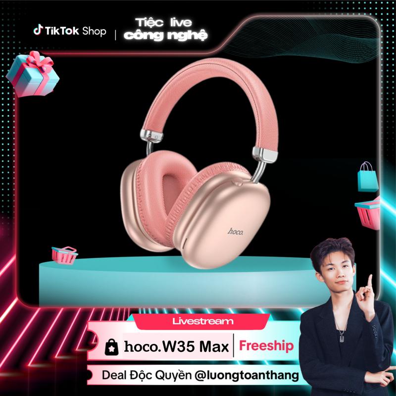 [Smartcom x Luongtoanthang712] Tai nghe trùm W35 Max HOCO - Nghe nhạc chất lượng cao - 3 màu - Headphone trẻ trung, dung lượng pin lớn tainghe  chuptai airpods pro Bluetooth chống ồn
