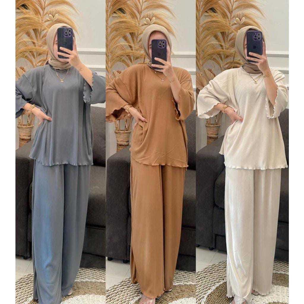 One Set Basic Wanita Bahan Knit Rib Premium Korean Style Lengan 7/8 Size Jumbo LD 120 Muat BB 85kg