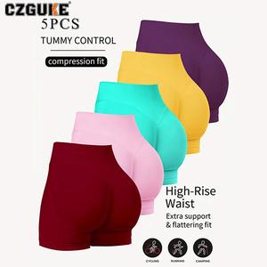 CZGUKE Pantalones Cortos de Yoga de Verano de Cintura Alta 5 Pcs Tummy Control Compression Fit Alta Soporte y Ajuste Flattering para Ciclismo Running y Camping