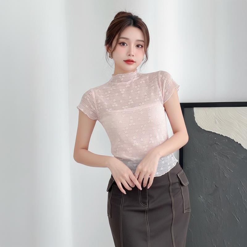 Áo Ren Hoa Nổi Tay Ngắn PINKSTORE29 Kiểu Xuyên Thấu Gợi Cảm A5849