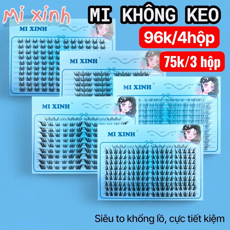 MI KHÔNG KEO TẶNG NHÍP + KEO Size lớn 4 hộp 91k 6 hộp Tặng BẤM MI GÓC RỘNG lông mi giả Mi Xinh từ 120 đến 200 cụm mi siêu tiết kiệm lông mi giả không keo Mi Xinh sợi mi công nghệ cao có thể tái sử dụng