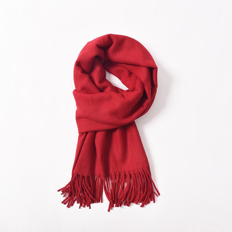 New solid color scarf in autumn and winter women's simple and versatile cashmere scarf sweet fringed shawl scarf red scarf_voghion.com