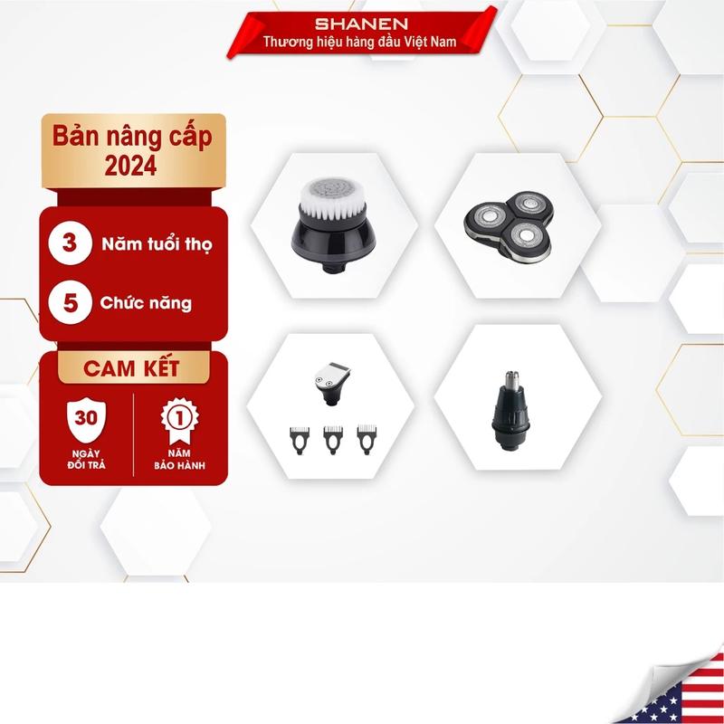 Bộ phụ kiện máy cạo râu SN Shanen, tỉa lông mũi, tông đơ, lưỡi cạo, massage mặt