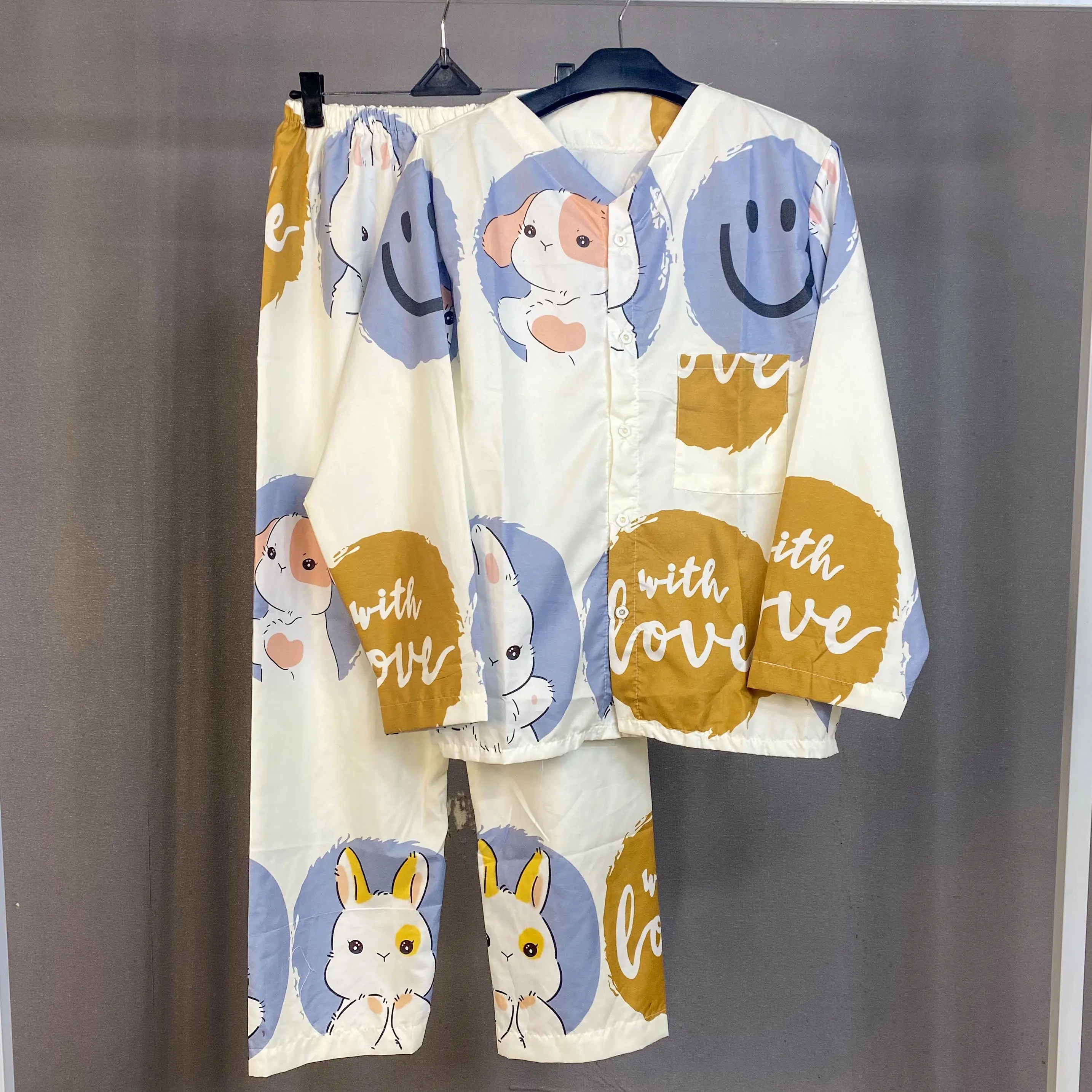 Piyama Set Baju Tidur  Wanita Dewasa Setelan Baju Celana Panjang Lengan Panjang Kancing Termurah High Quality Nyaman Motif Pendek Kancing