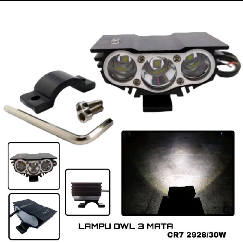 Paket lampu sorot led 3mata Owl + saklar 3mode on off 30watt 12-24volt lampu tembak sorot motor universal 8