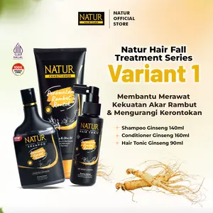 Natur Hair Fall Treatment - Paket Perawatan Haircare dengan Extract Ginseng dan Argan / Anti Hairfall (Anti Rambut Rontok) / Menguatkan serta memberi nutrisi / Vitamin Akar Rambut (Sampo, Hair Tonic, Conditioner)