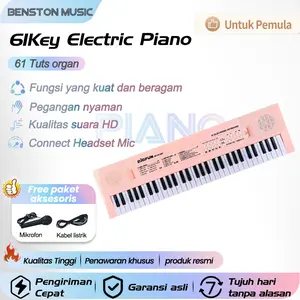 Benston Music - Piano Elektronik 61 Tuts Multifungsi untuk anak, cocok untuk pemula, dilengkapi dengan mikrofon, pengisian USB, dan fitur edukatif. Mainan piano simulasi yang menyenangkan!