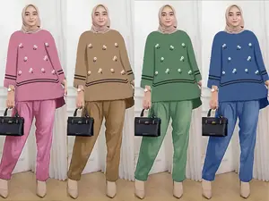 WYNNER Setelan Oneset Wanita Jumbo Oversize Crepe Santai Motif GARIS BUNGA