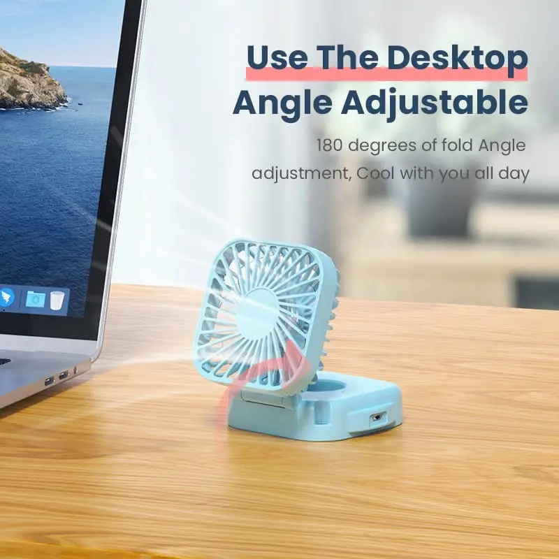 Kipas Angin Portable Mini Lipat USB Rechargeable CERMIN Mirror Pocket Fan Kantor Desktop Square Mute Fan Outdoor Gantung Leher 3