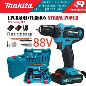MAKITA IMPACT 86B 88V Mesin Bor 2 Battery Cas 10mm Bor Listrik Murah Bor tangan Baterai Besi Tembok Beton Kayu Cordless Drill Bor Cas