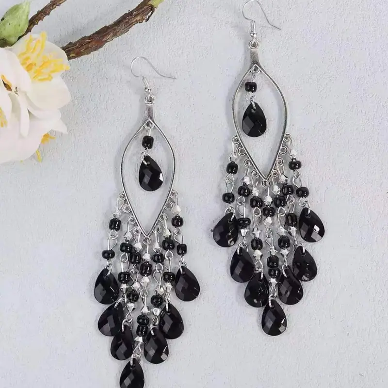 Anting-anting panjang gaya Siberia dengan batu akik warna-warni 3