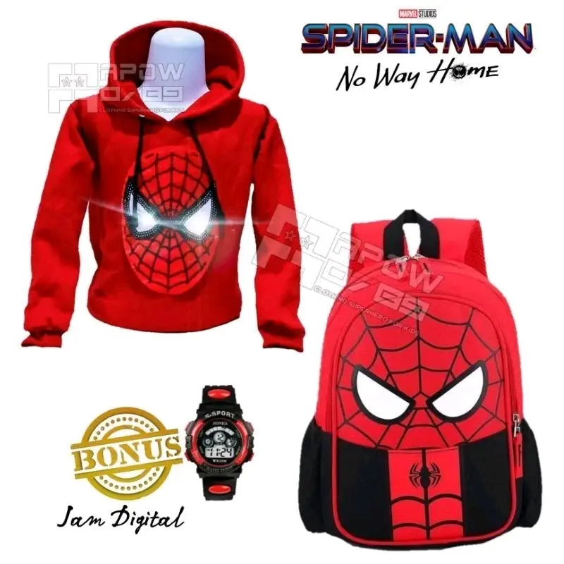 Tas sekolah anak laki laki sweater hoodie bisa nyala dan jam tangan sport Paket 3in1 0