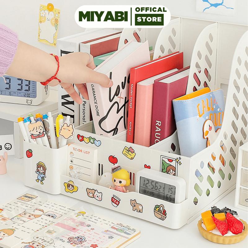 Kệ đựng tài liệu để bàn 4 ngăn cắm bút , kệ nhựa đựng sách vở màu trắng- giá đựng tài liệu nhựa decor bàn học