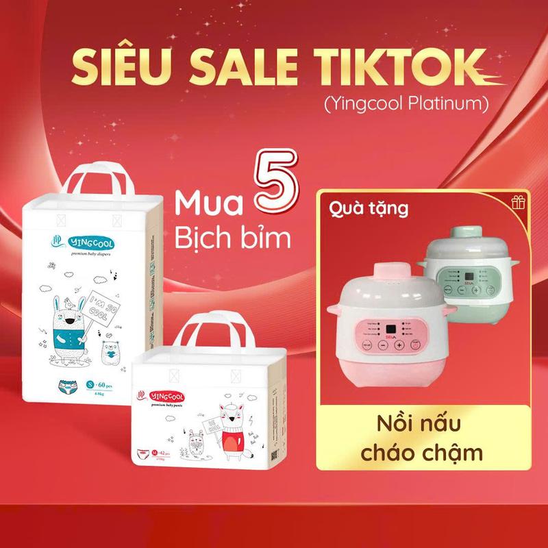 [Tặng NỐI NẤU CHÁO CHẬM -Combo 5b] Bỉm YINGCOOL Size /SD60/MD56/MQ50/L4NB648/XL44/XXL42/XXXL40 Bỉm