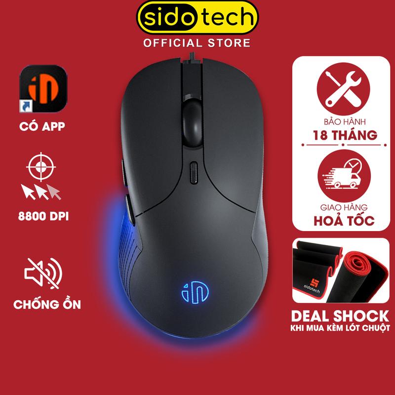 Chuột máy tính có dây SIDOTECH INPHIC B2 gaming silent tắt âm 6 nút bấm 8800 DPI có app laptop pc chơi game làm việc