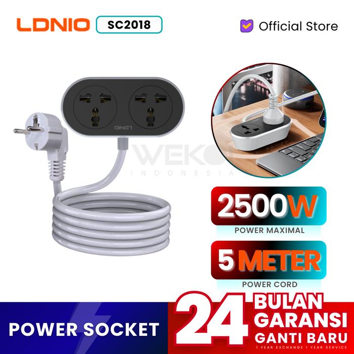 Gambar LDNIO SC2018 Stop Kontak Power Strip 2 Socket Universal Extension Cord 2500W Maximal Power - 5 Meter dari WEKOI Indonesia Kota Tangerang Tokopedia