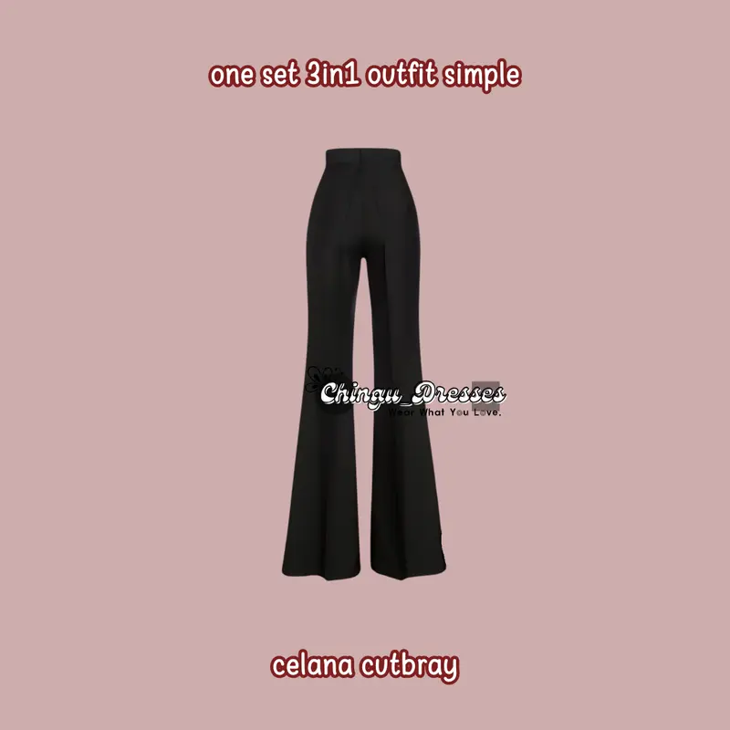 One Set 3in1 Blouse Rantai Celana Cutbray Hijab Segi Empat Setelan Korean Style CH Rein 124 4