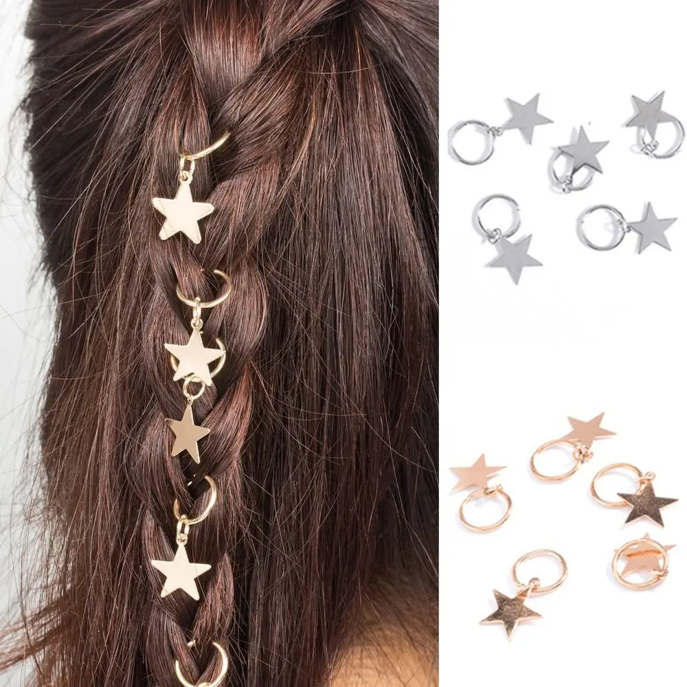Nhẫn Tóc Hợp Kim, 5 Cái / bộ, Vòng Bít Tóc, Ống Bện Tóc Ngôi Sao, Dành Cho Bé Gái, Đồ Trang Trí