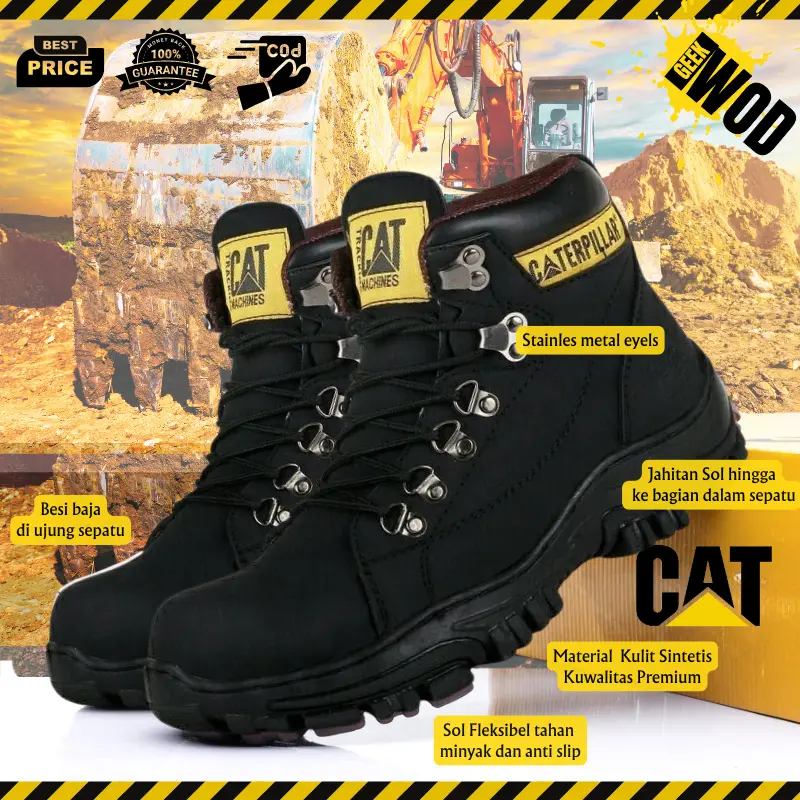 Sepatu Safety Pria Boots Ujung Besi - Sepatu Boots Pria Caterpillar Safety Shoes Steel Toe - Sepatu Kerja Pria outdoor Tracking Touring