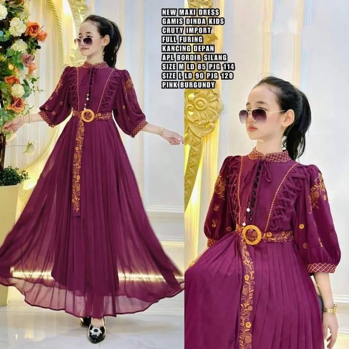 Dinda Kids Gamis Muslim Cantik Mewah Anggun Bahan Ceruty Baby Doll Aplikasi Bordir Dress Muslim Terbaru Baju Wanita Lebaran Syari Remaja Pesta Crinkle 1