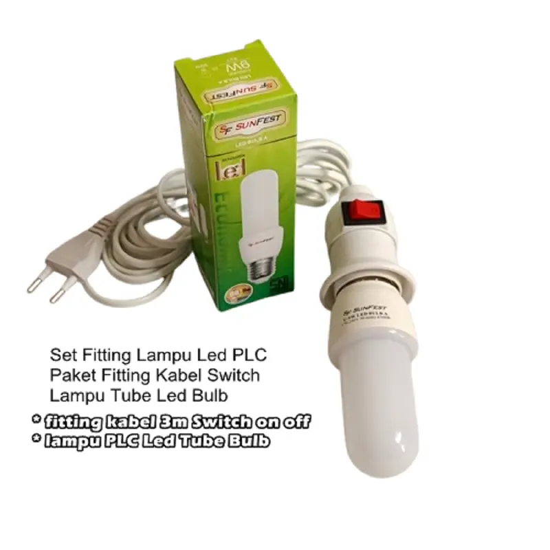 Set Fitting Kabel Lampu Led PLC Paket Fitting Kabel Switch Lampu Tube Led Bulb Bohlam Putih 1