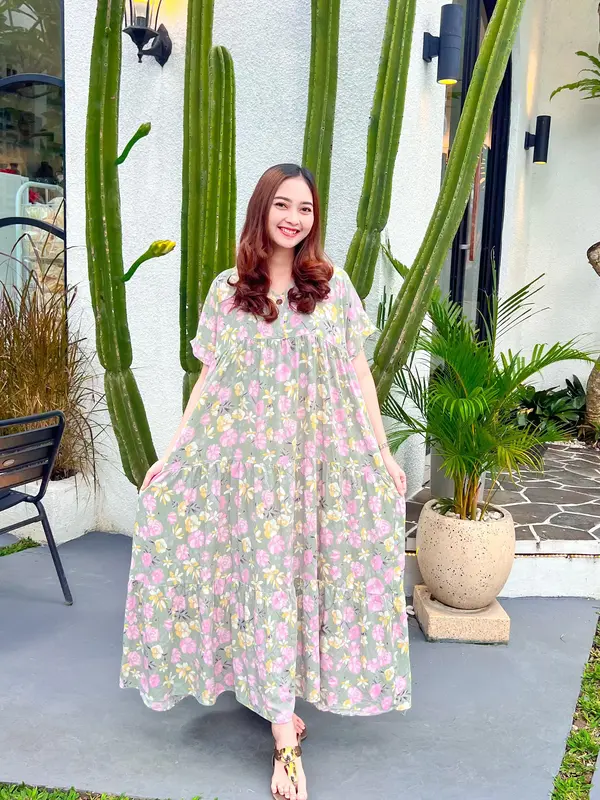 Daster Premium Long V Couple Bahan Rayon - Long Dress ld 120cm 4