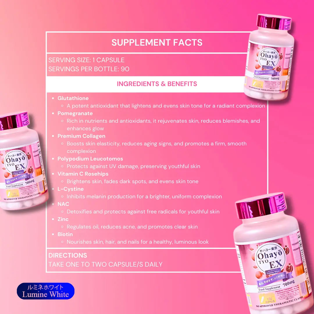 SET OF 2 OHAYO Tokyo Lumine White 60 Capsules | Glutathione, Collagen,  Whitening, Made in Japan