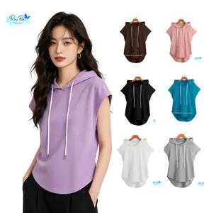 DNRA - Vest Hoodie Sport Atasan Olahraga Outdoor Wanita Tanpa Lengan Bahan Cotton Adem Serap Keringat 2 Ukuran 5 Warna