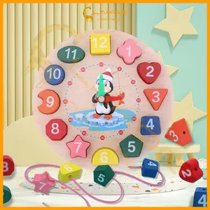 LAKOE Mainan edukasi puzzle kayu anak Penguin Beaded Clock wooden Blok Plastik